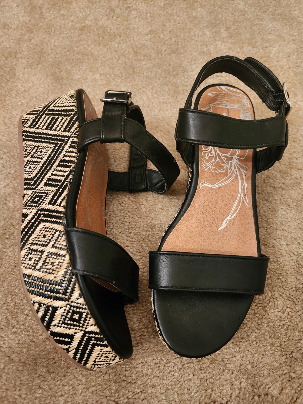 DV Black Wedge Sandals with Patterned Platform